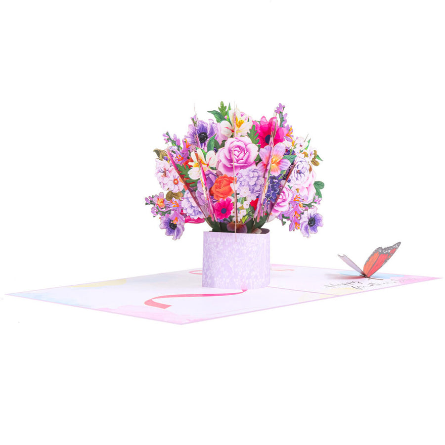 Mixed Flower Pot With Butterfly Pop-Up Card