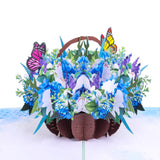 Blue Hydrangeas in Basket With Butterflies Pop-Up Card