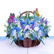 Blue Hydrangeas in Basket With Butterflies Pop-Up Card