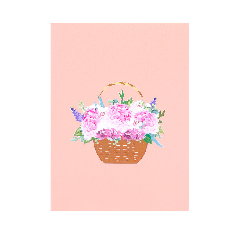 Pink Hydrangeas in Basket With Butterflies Pop-Up Card