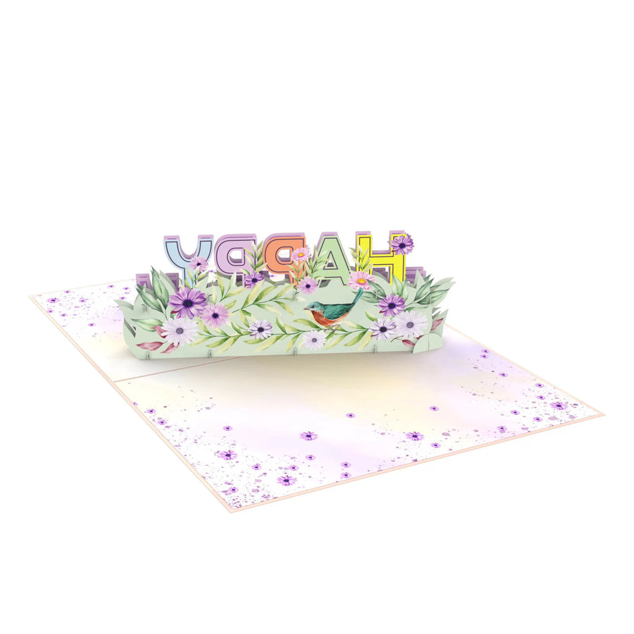 Pastel Floral Happy Birthday Text