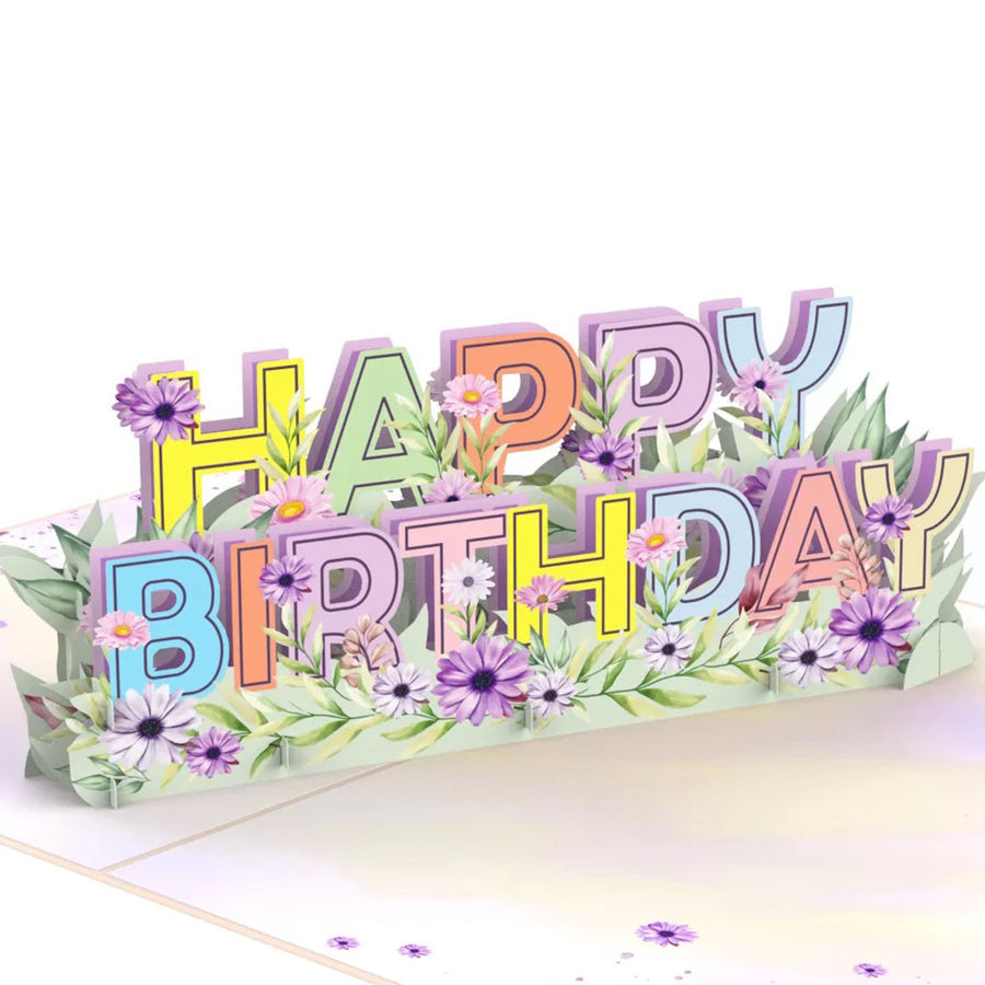 Pastel Floral Happy Birthday Text