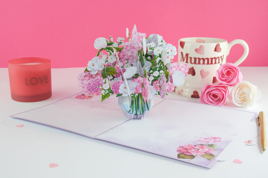 Pink Hydrangea Vase Pop-Up Card