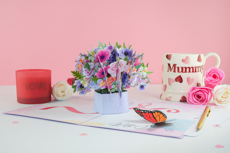 Mixed Flower Pot With Butterfly Pop-Up Card
