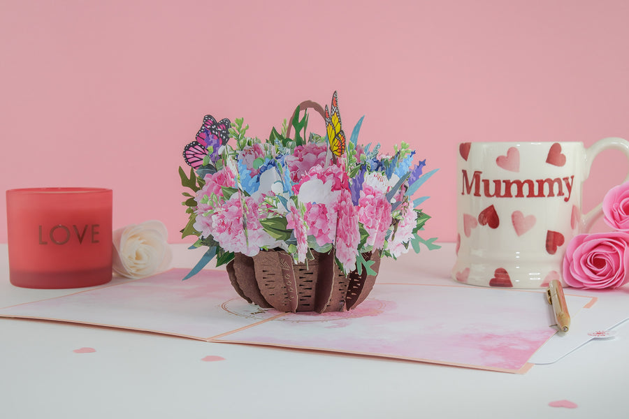 Pink Hydrangeas in Basket With Butterflies Pop-Up Card