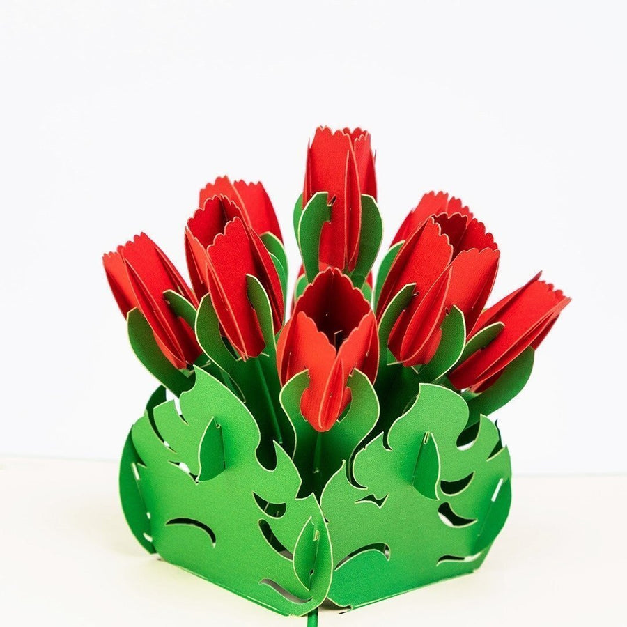Red Tulip Flower Bouquet Popup Card