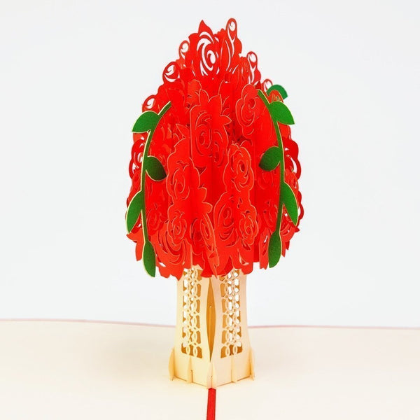 Red Rose Bouquet Flower Pop-Up Card