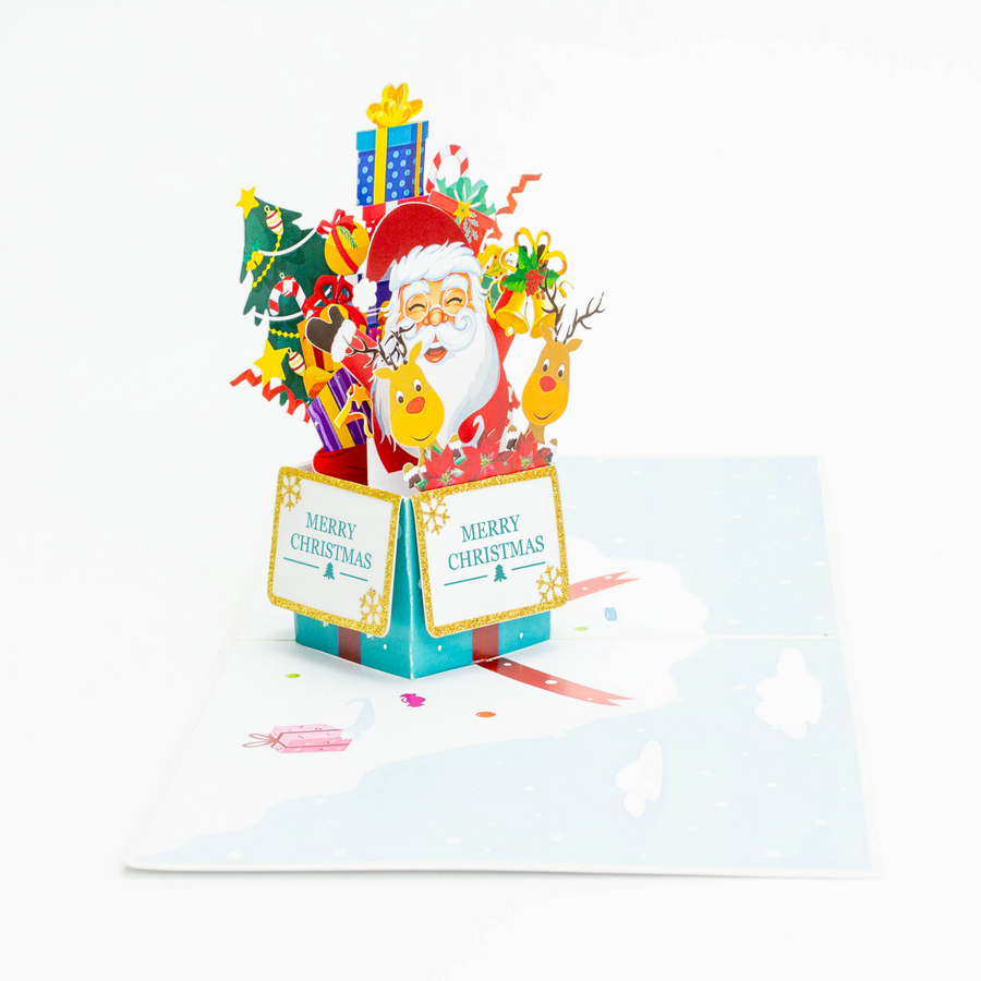 Santa in a Christmas Present 3D Pop-Up Card UK