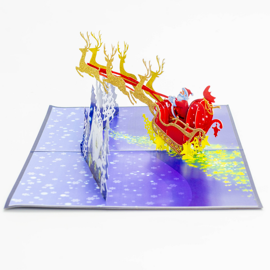Santa in his Sleigh 3D Pop-Up Card UK