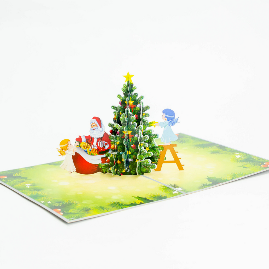 Santa Decorating the Christmas Tree 3D Pop-Up Card UK