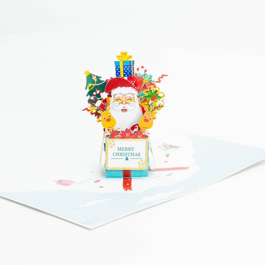 Santa in a Christmas Present 3D Pop-Up Card UK
