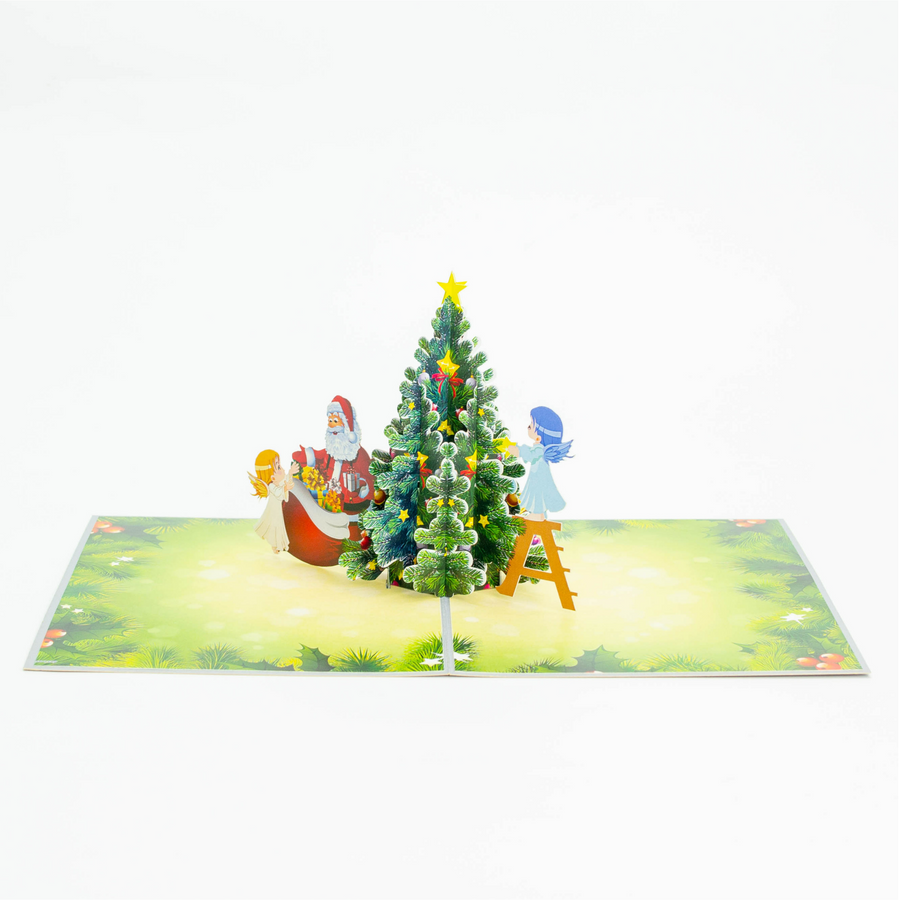 Santa Decorating the Christmas Tree 3D Pop-Up Card UK