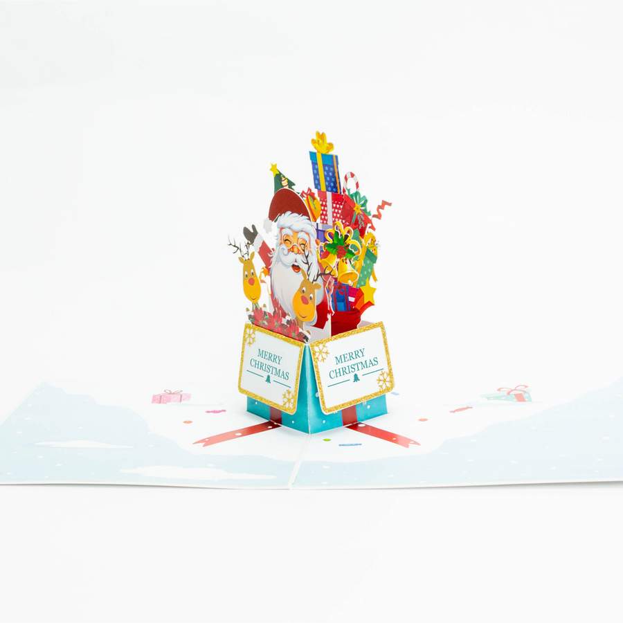 Santa in a Christmas Present 3D Pop-Up Card UK
