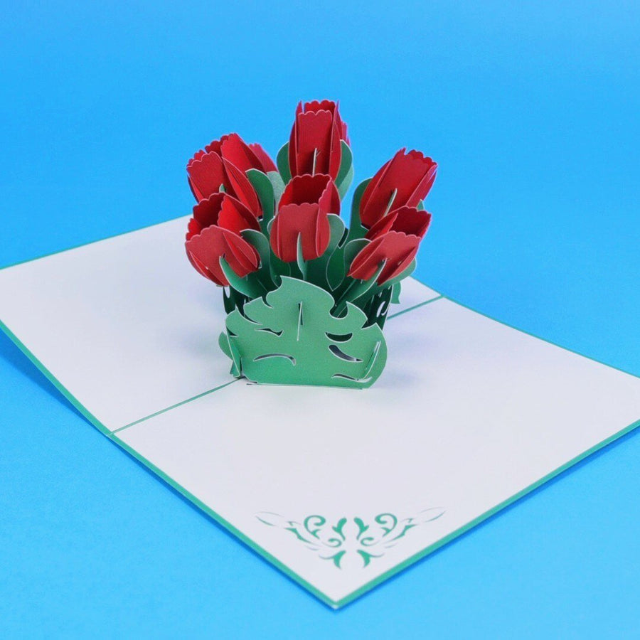 Red Tulip Flower Bouquet Popup Card