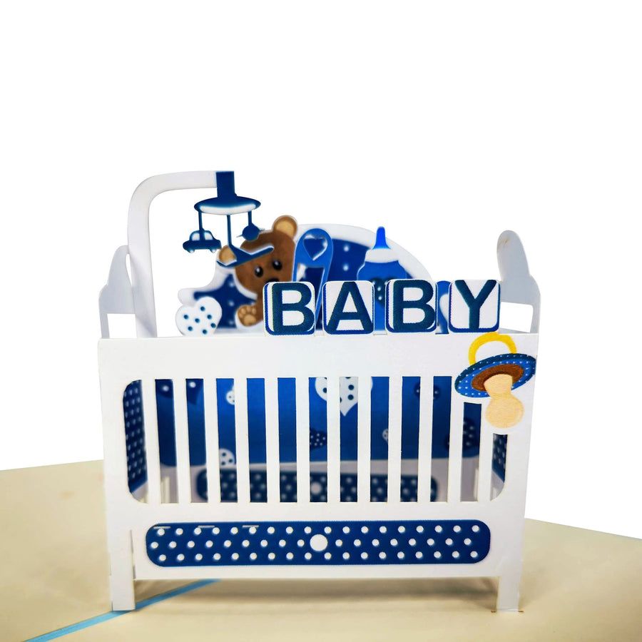 Congratulations New Baby Boy Blue Cot 3D Pop Up Cards UK