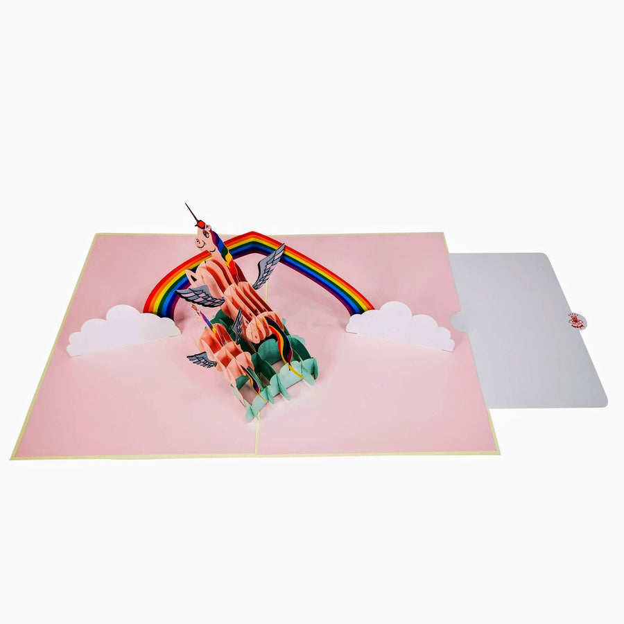 2 Pink Unicorns on a Rainbow 3D Pop Up Card UK