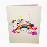 2 Pink Unicorns on a Rainbow 3D Pop Up Card UK