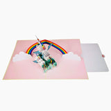 2 White Unicorns on a Rainbow 3D Pop Up Card UK