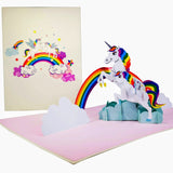 2 White Unicorns on a Rainbow 3D Pop Up Card UK