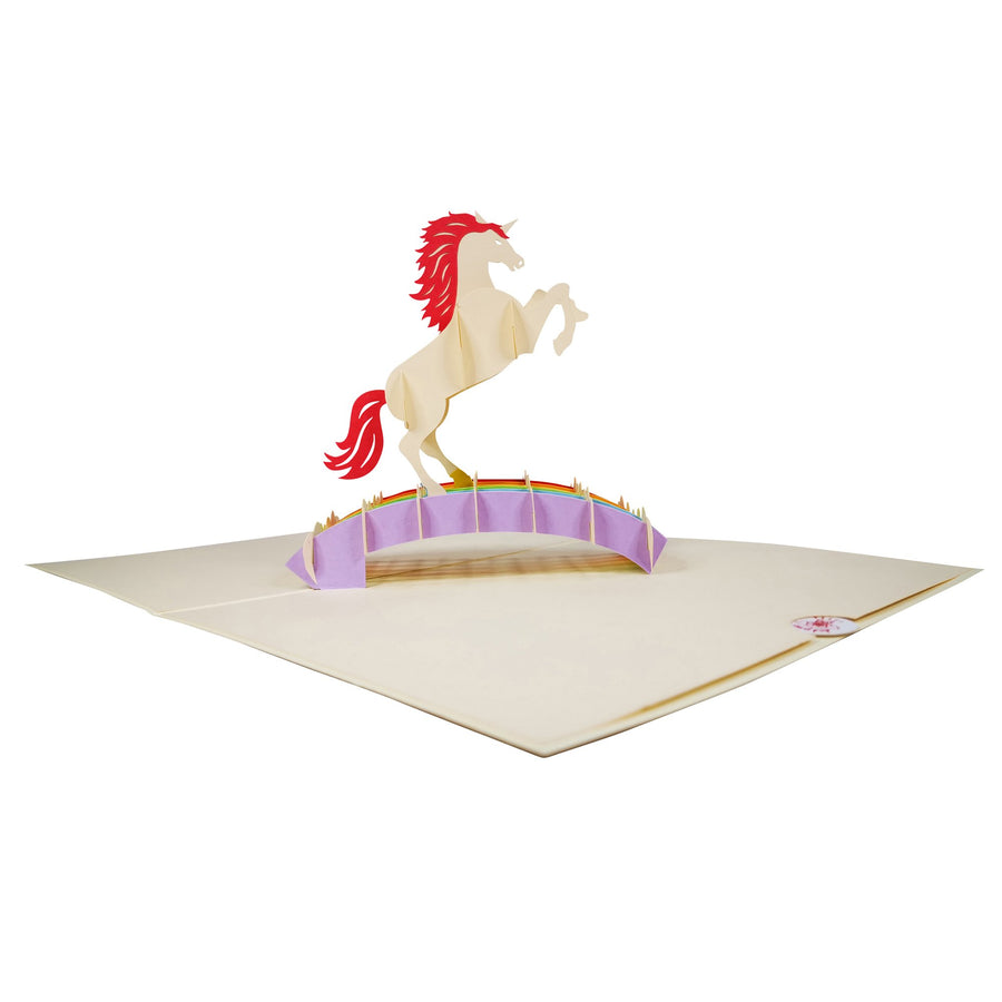Unicorn Jumping Over A Rainbow 3D Pop Up Card UK