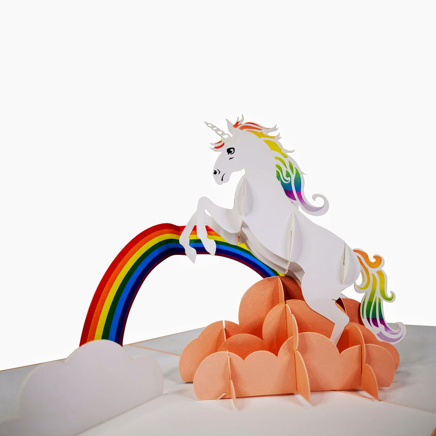 White Unicorn with Rainbow Mane 3D Pop Up Card UK