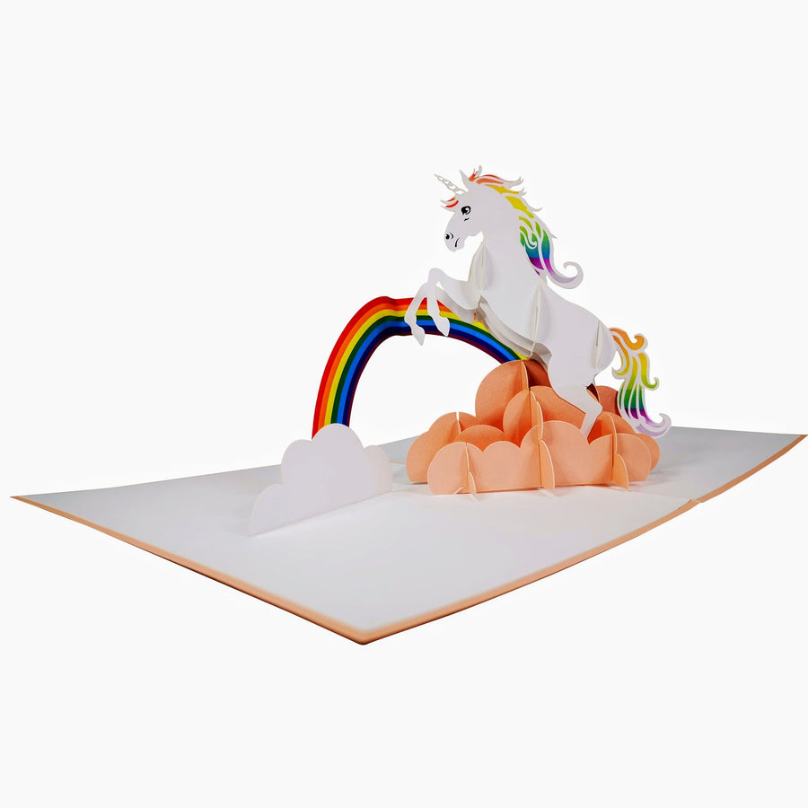 White Unicorn with Rainbow Mane 3D Pop Up Card UK