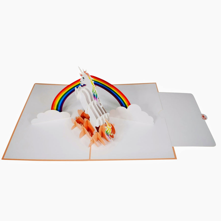 White Unicorn with Rainbow Mane 3D Pop Up Card UK