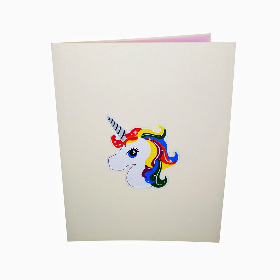 Unicorn Head with Rainbow Mane 3D Pop Up Card UK