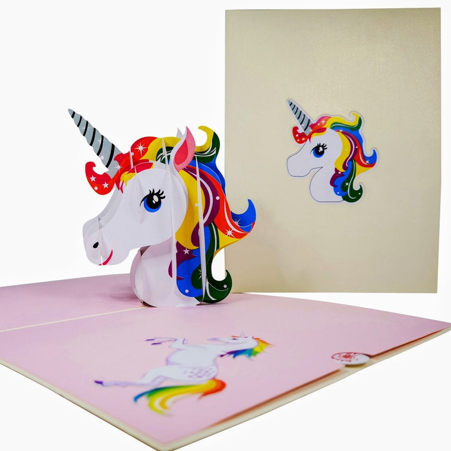 Unicorn Head with Rainbow Mane 3D Pop Up Card UK