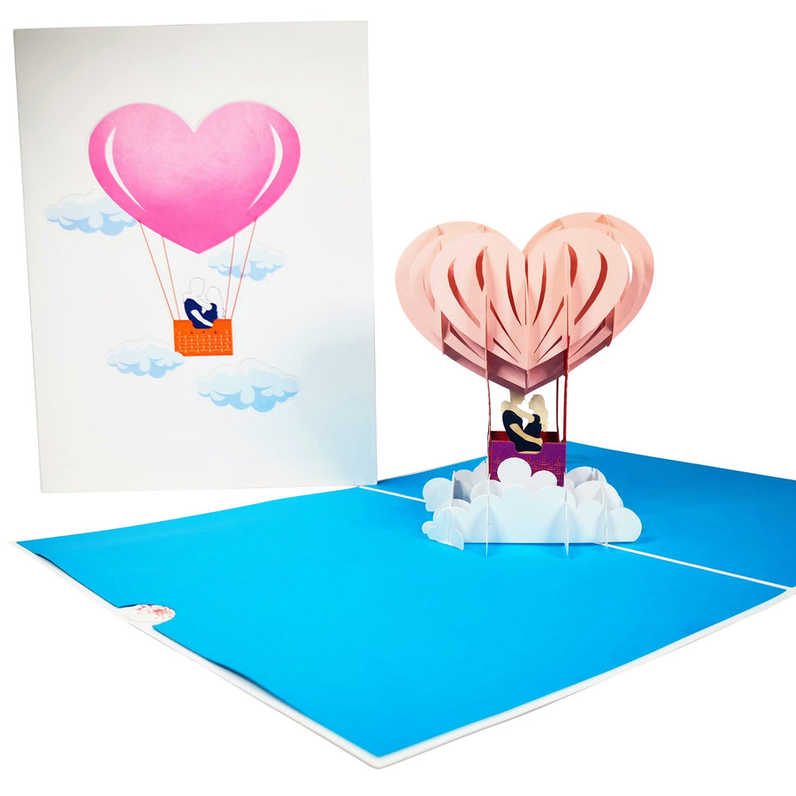 Love Heart Hot Air Balloon 3D Pop Up Card UK