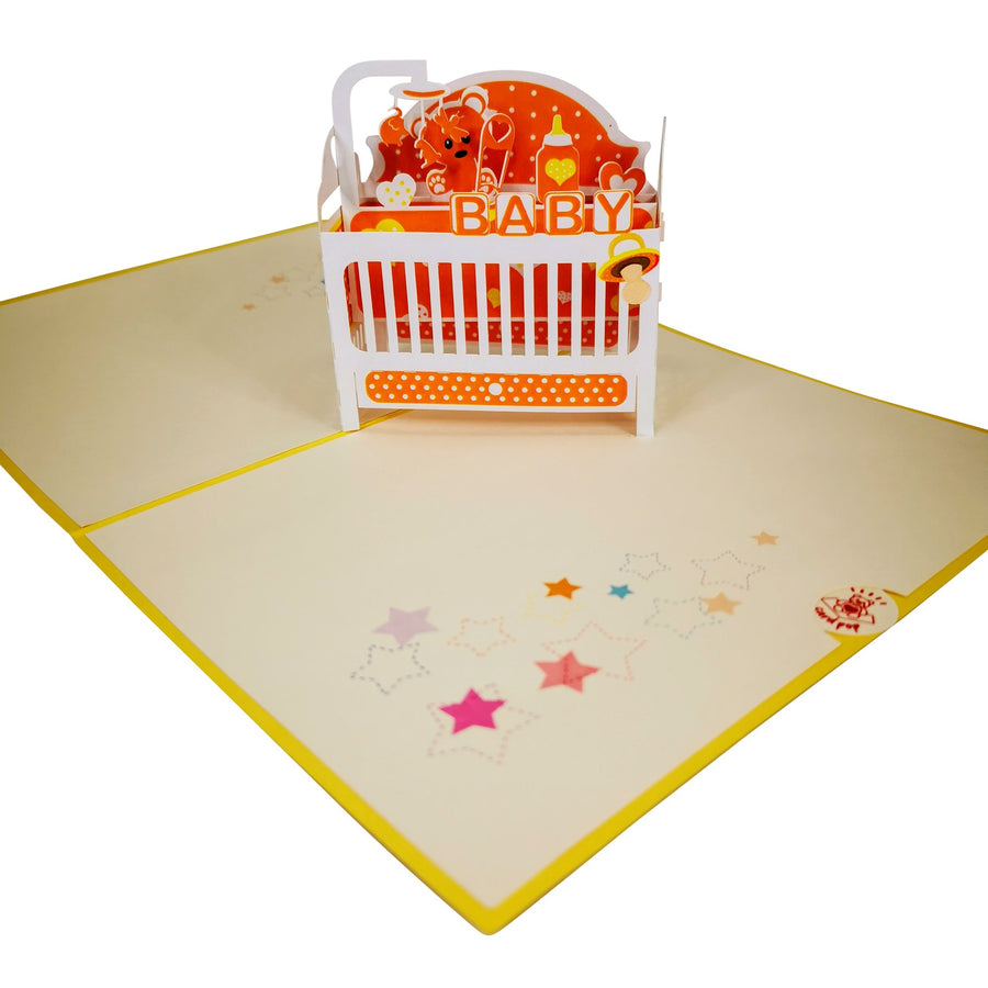 New Baby Yellow Cot 3D Pop Up Card UK