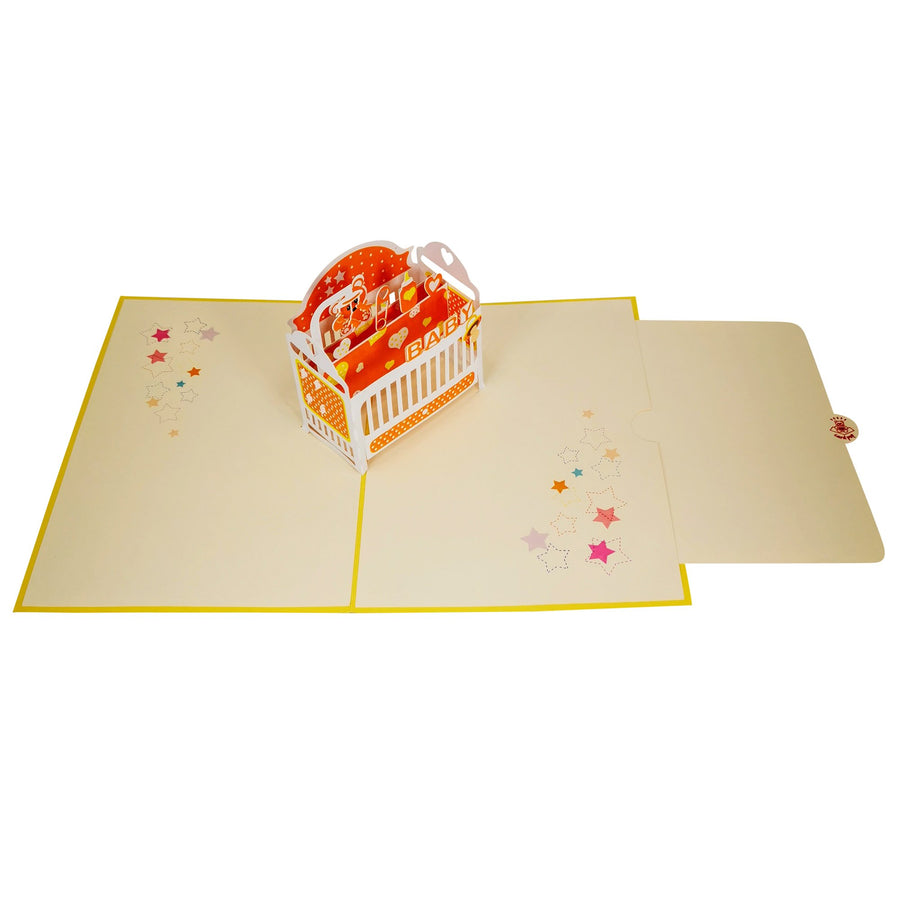 New Baby Yellow Cot 3D Pop Up Card UK
