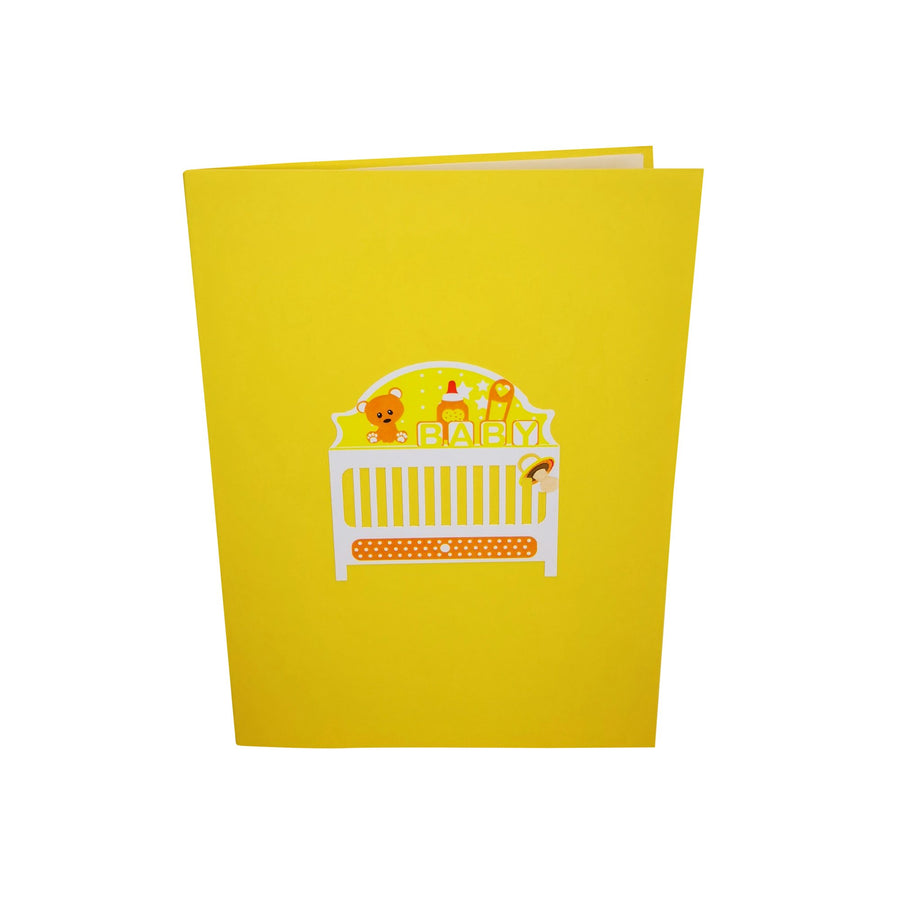 New Baby Yellow Cot 3D Pop Up Card UK