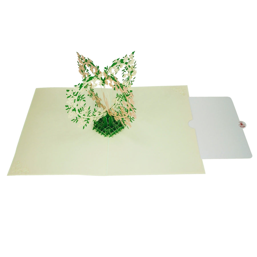 Two lovebirds perched on Flower Hearts 3D Pop Up Card UK