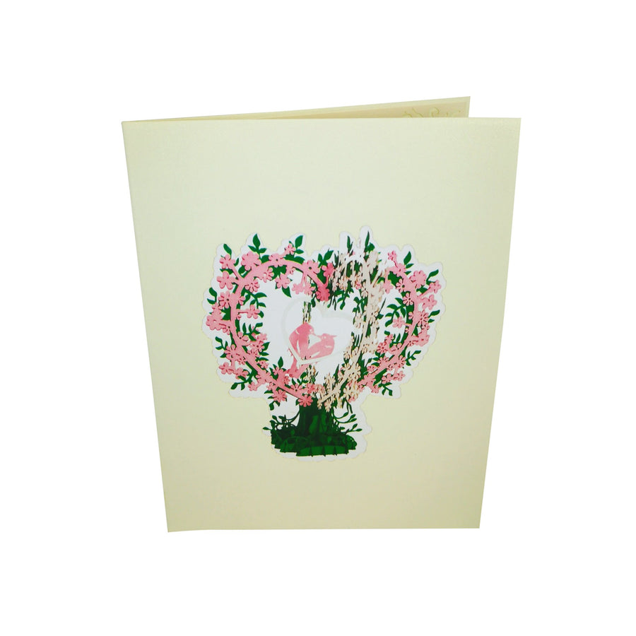 Two lovebirds perched on Flower Hearts 3D Pop Up Card UK