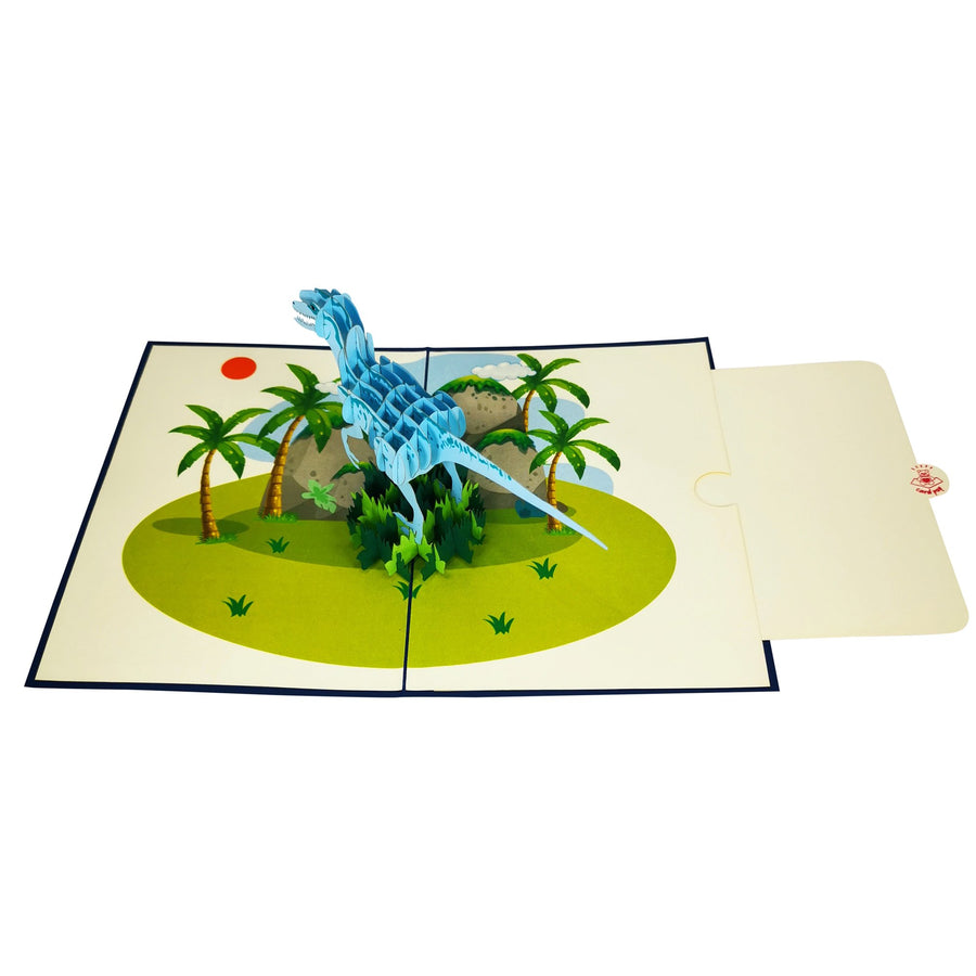 Blue Velociraptor 3D Pop Up Card UK