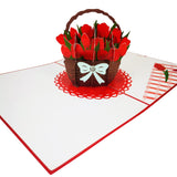 Red Tulip Flower Basket 3D Pop Up Card UK