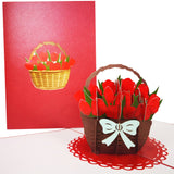 Red Tulip Flower Basket 3D Pop Up Card UK