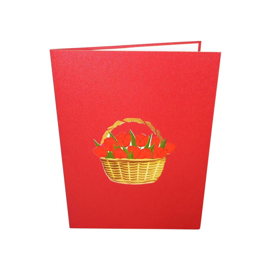 Red Tulip Flower Basket 3D Pop Up Card UK