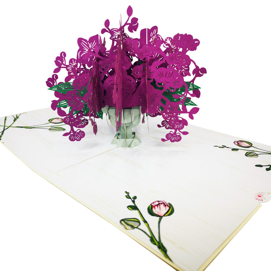 Purple Orchid Bouquet 3D Pop Up Card UK