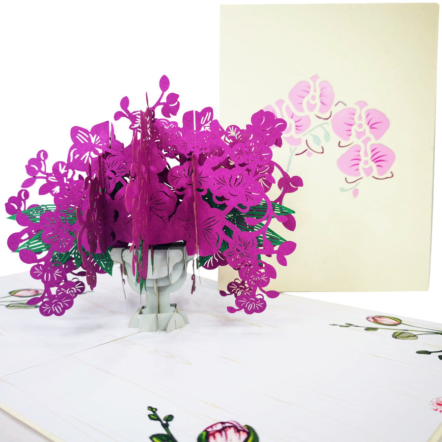 Purple Orchid Bouquet 3D Pop Up Card UK