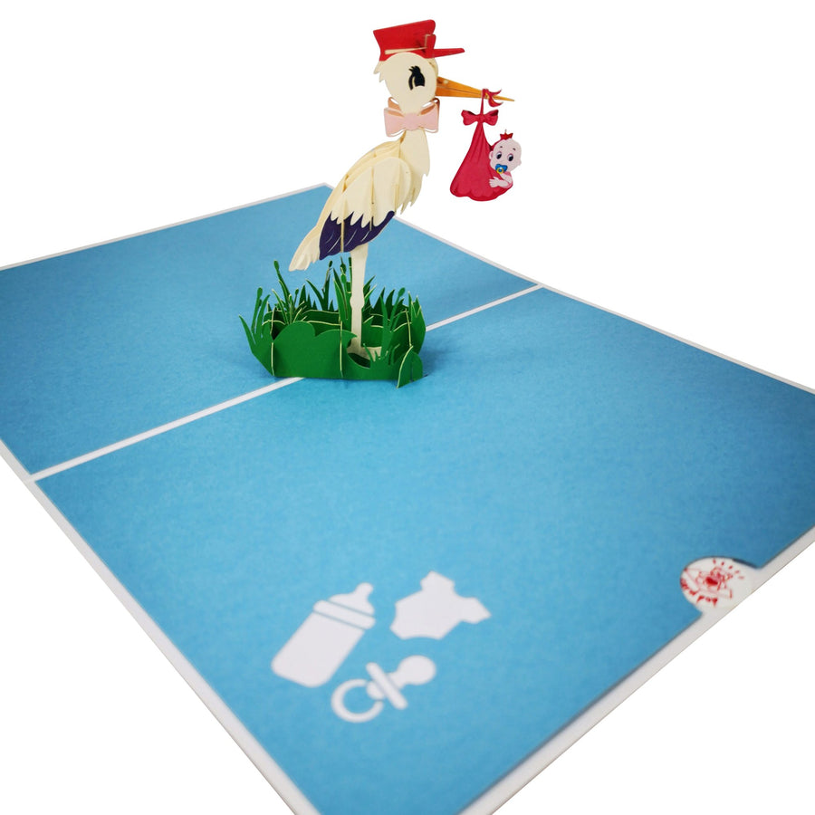 Stork Delivering Baby Boy 3D Pop Up Card UK
