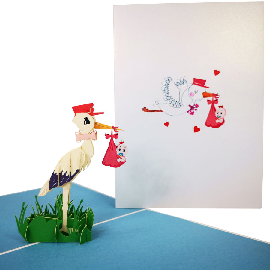 Stork Delivering Baby Boy 3D Pop Up Card UK