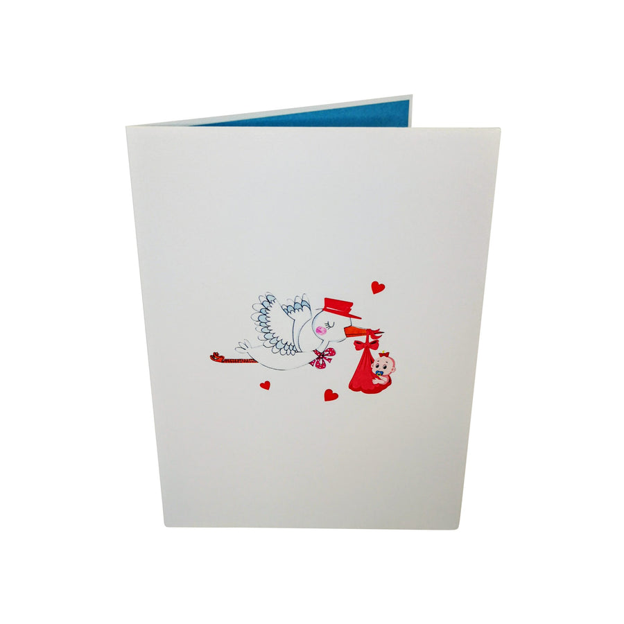 Stork Delivering Baby Boy 3D Pop Up Card UK