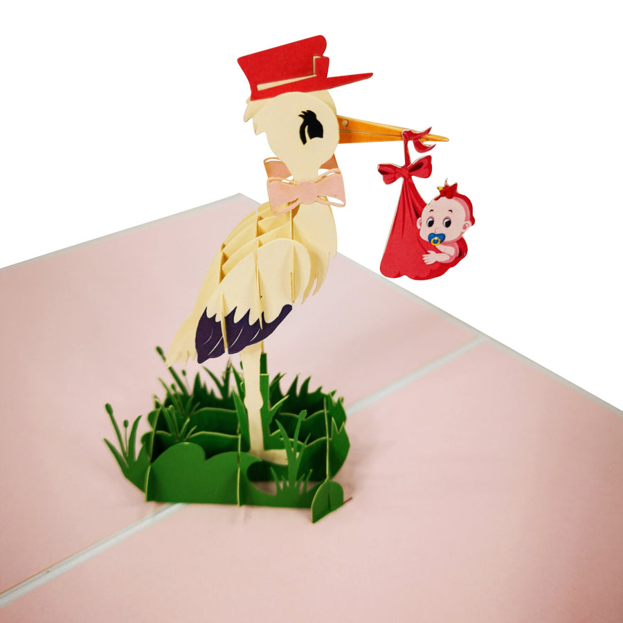 Stork Delivering Baby Girl 3D Pop Up Card UK