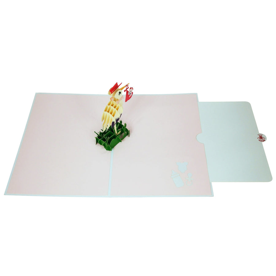 Stork Delivering Baby Girl 3D Pop Up Card UK