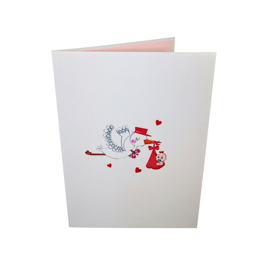 Stork Delivering Baby Girl 3D Pop Up Card UK