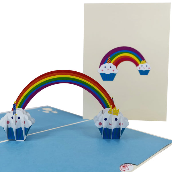 Blue Birthday Cupcake & Rainbow Pop-Up Card