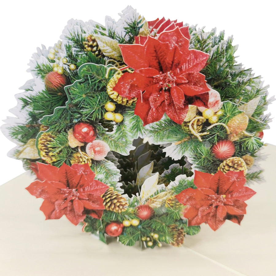 Poinsettia Flower Wreath 3D Pop Up Christmas Card UK