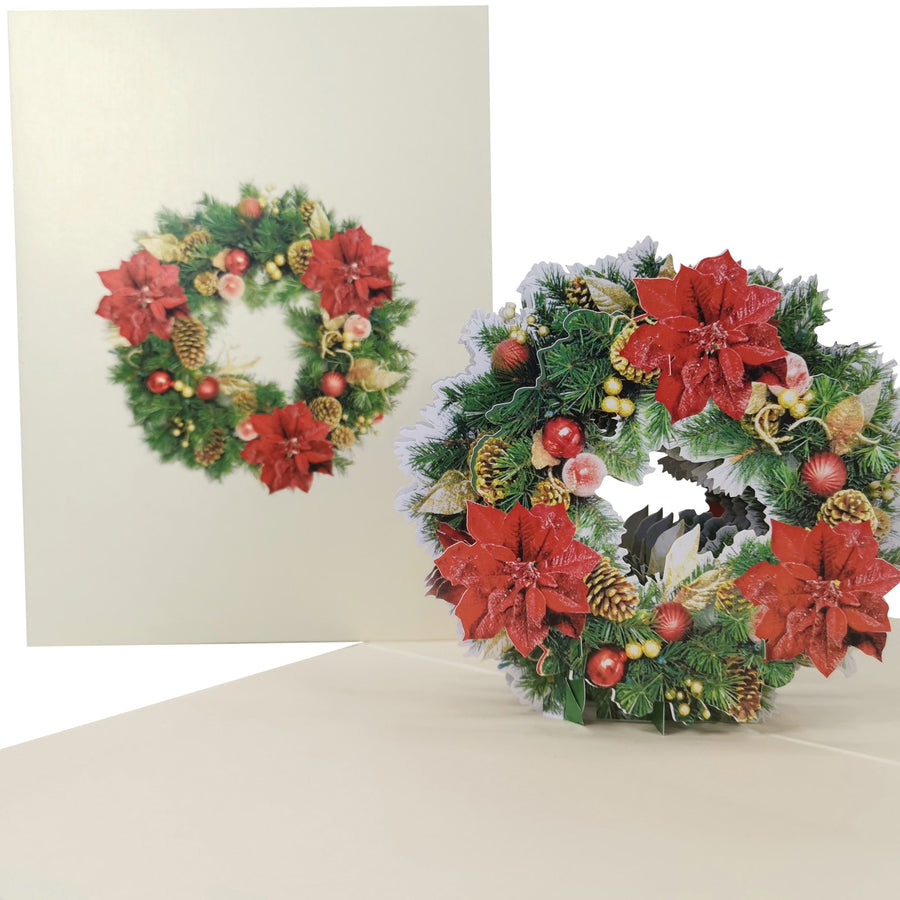 Poinsettia Flower Wreath 3D Pop Up Christmas Card UK